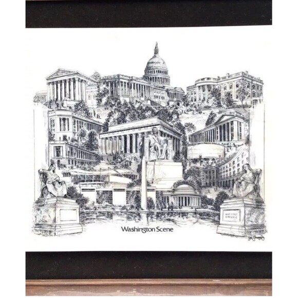 Washington Scene Framed Etching - Picture 3 of 6